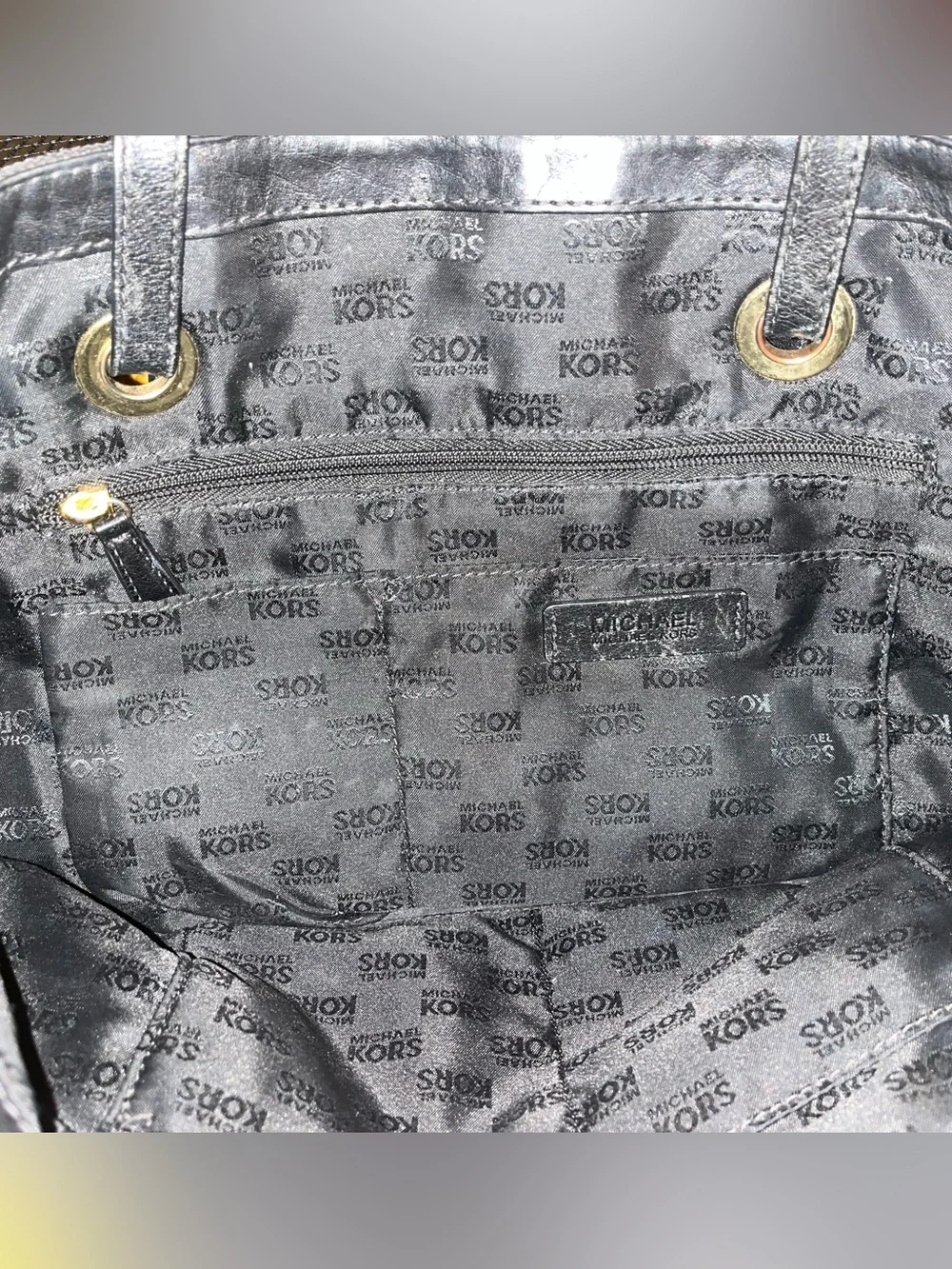 Michael Kors Black MK Logo Tote with Gold-Tone Rings